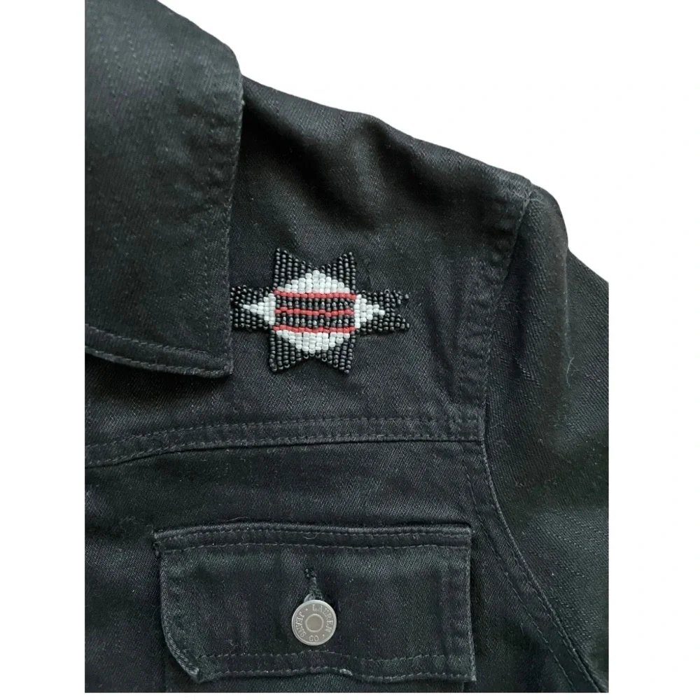 Lauren Jeans Co. Southwest Aztec Beaded Detail Black Jean Jacket 1X plus western - Picture 3 of 7